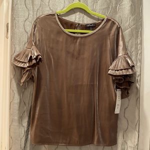 Brand new shimmery ruffle sleeve and rhinestone holiday blouse